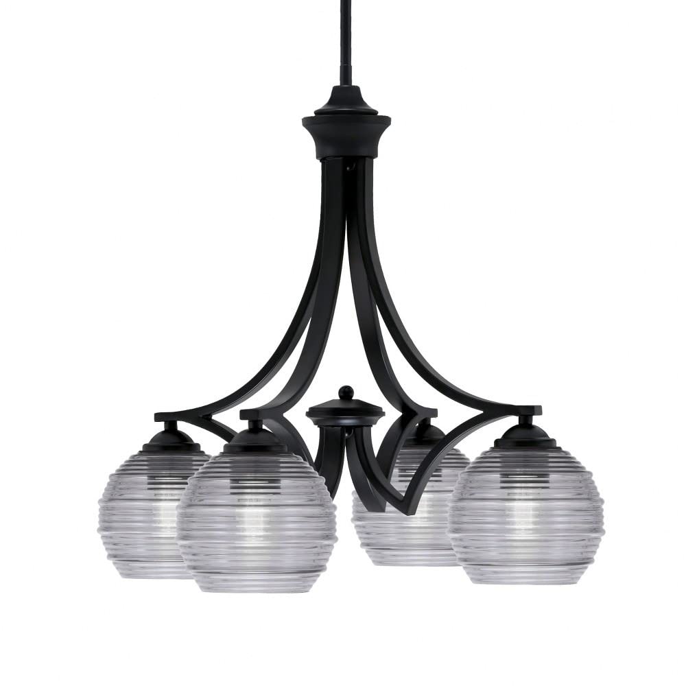 Toltec Lighting 568-Mb-5112 Zilo - 4 Light Downlight Chandelier-20 Inches Tall And 21 Inches Wide, Finish Color: Matte Black, Glass Color: Smoke Ribbed