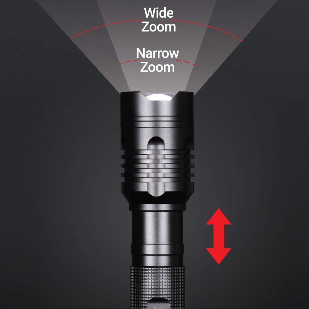 Feit Electric LED Tactical Flashlight - 1000 Lumens, Aluminum Alloy, Zoomable, 8.1 inches, Model FL1000, Adjustable Brightness