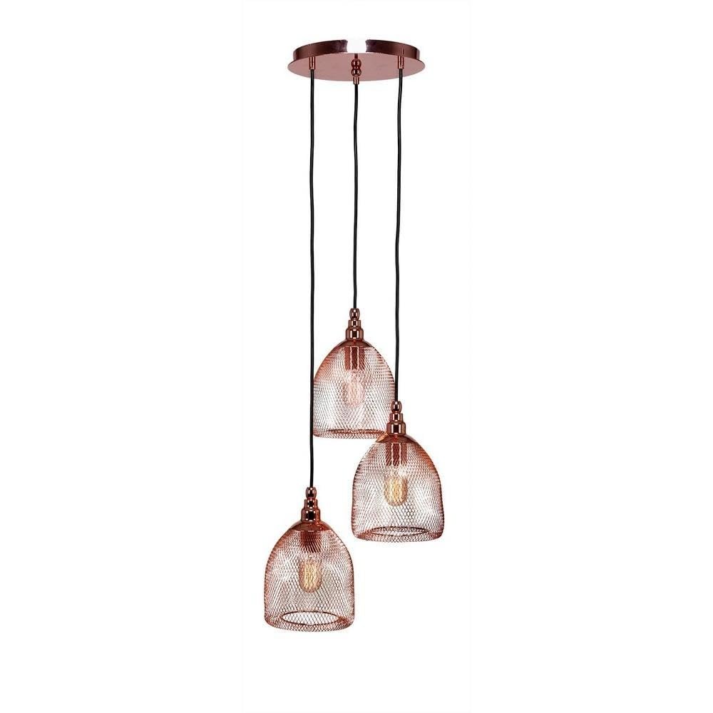 Toltec Lighting 1818-Cp-1803-At14 Plexus 3 Light Multi-Light Mini Pendant With Smoke Antique Bulbs, Copper