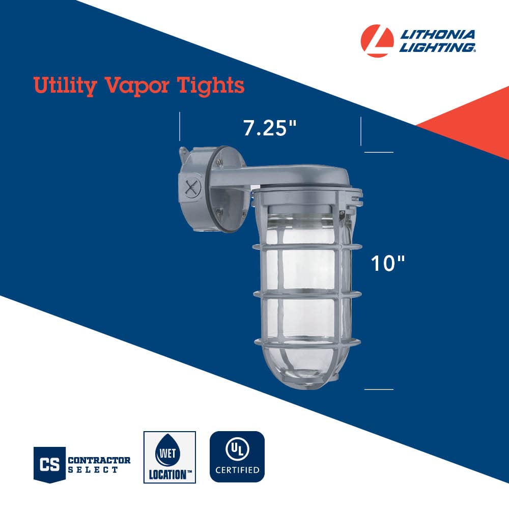 Lithonia Lighting VW150I M12 Incandescent Wall Lamp, 150W, Grey, Aluminum, Indoor/Outdoor Use, Industrial Style