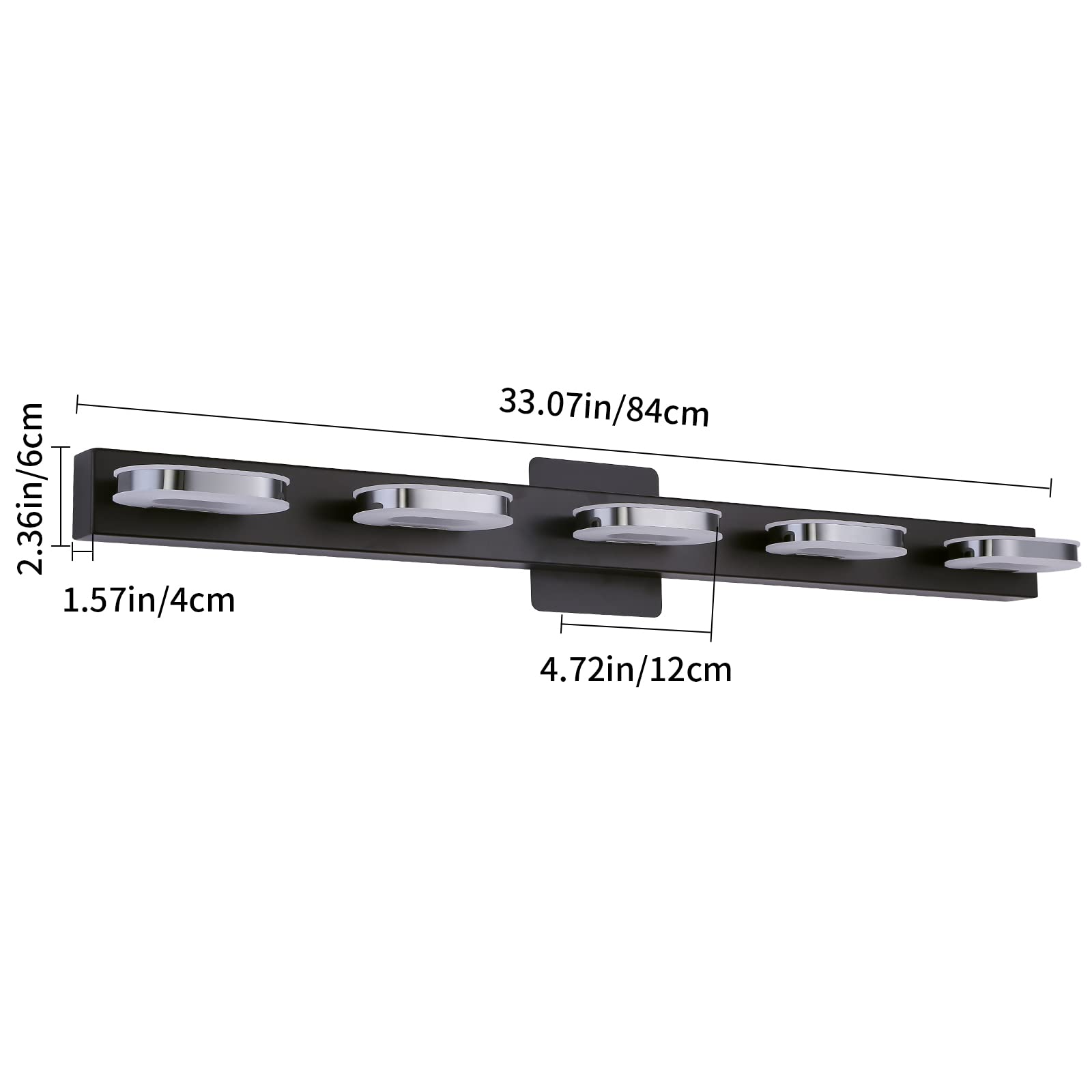 Myhaptim Modern Led 5-Light Bathroom Vanity Light Sconce - Black, 33 Inch Natural White Light