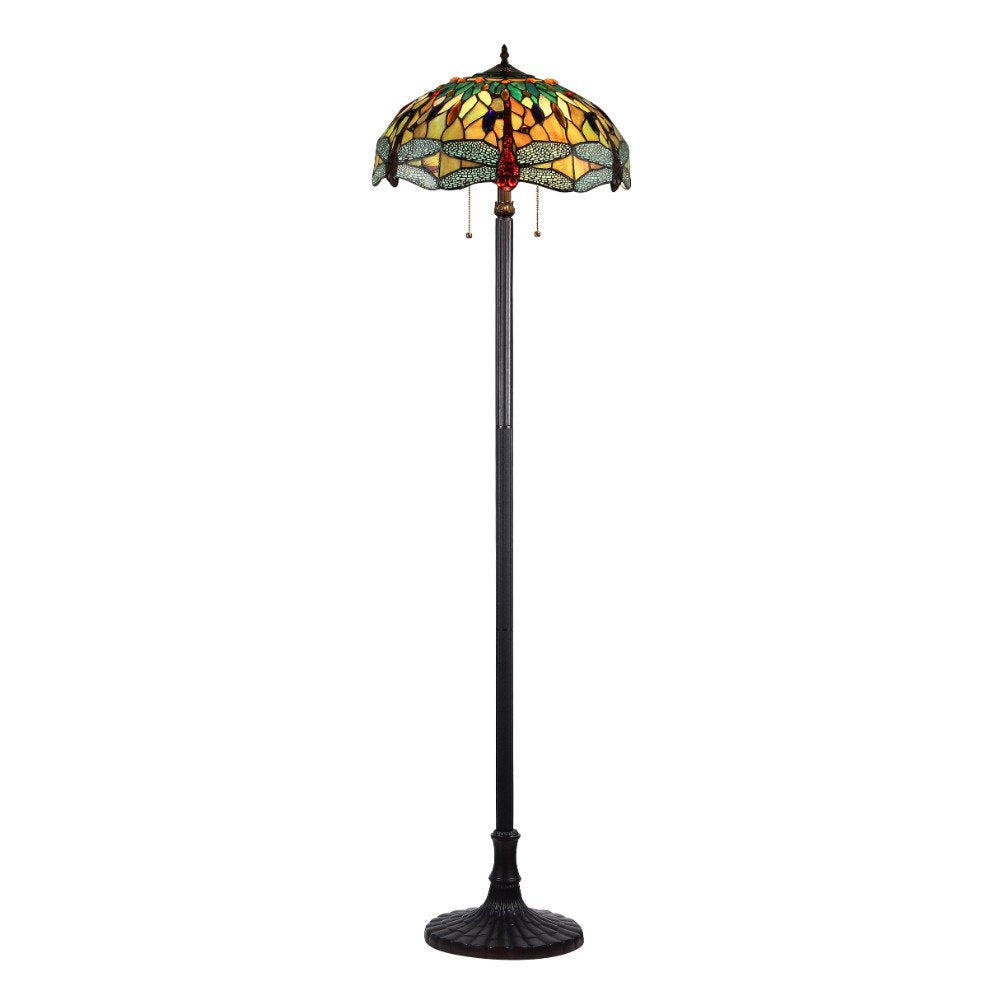 CHLOE Lighting EMPRESS Tiffany-style 2 Light Dragonfly Floor Lamp 18&quot; Shade
