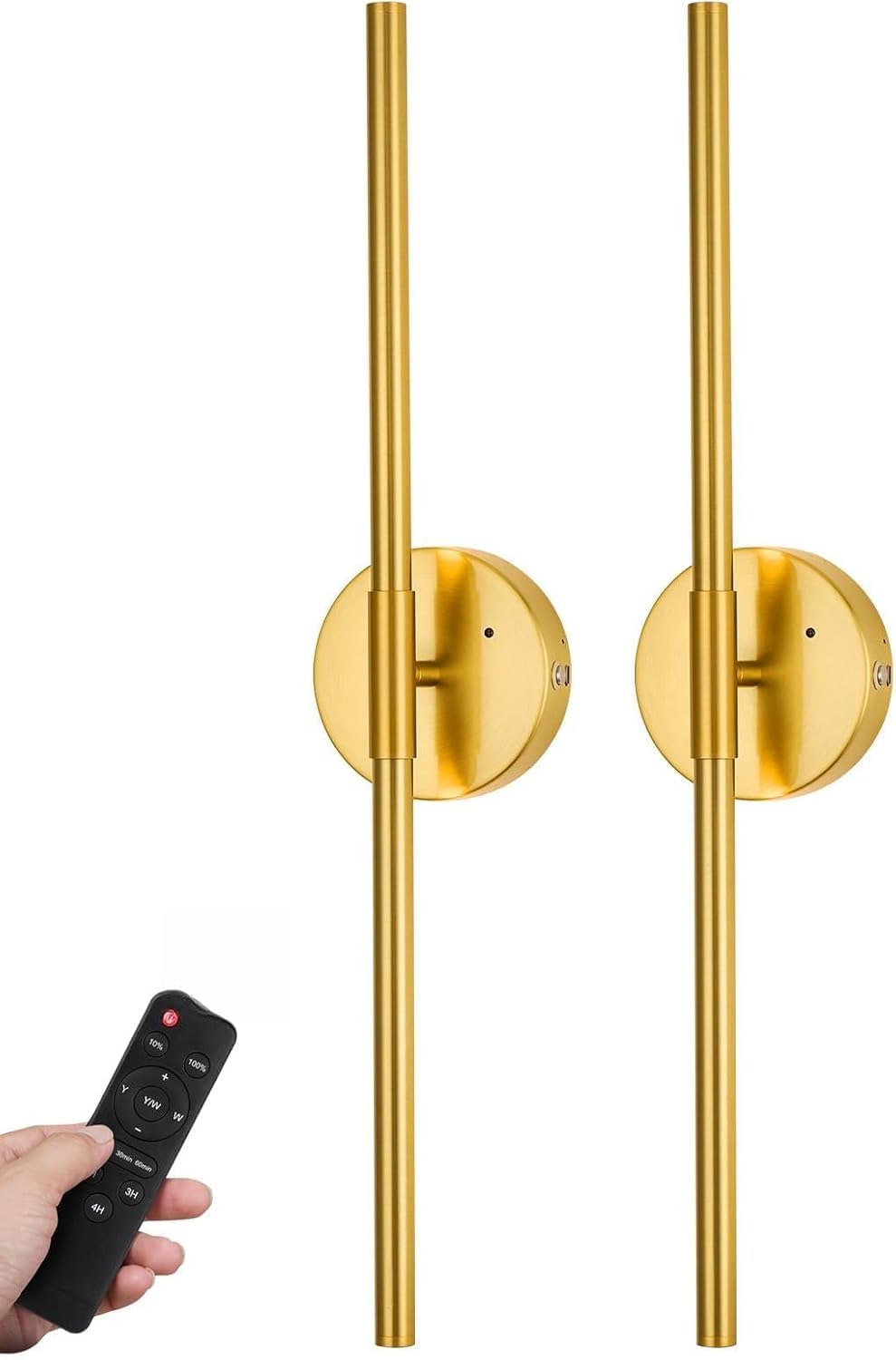 Lumiquesce 32 Inch Battery Operated Wall Sconce Set of 2 - Wireless, Rechargeable, Dimmable, 3000K-6000K, Remote, Touch Control,