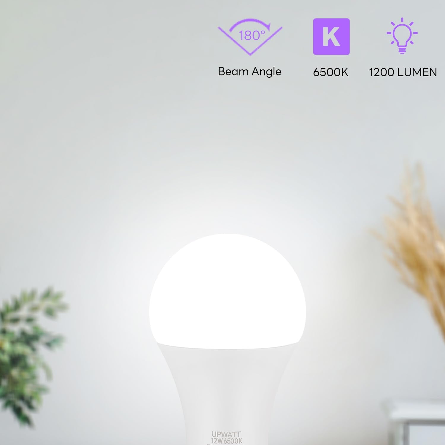 UPWATT LED Light Bulbs A19 12W 100W Equivalent 1200 Lumens Daylight 6500K Non-Dimmable E26 Base 10 Pack White