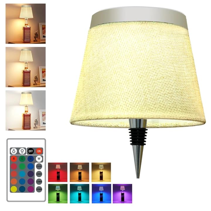 SOUDFK Wireless Bottle Lamp Small Bedside Table Lamp RGB LED Bottle Light with Remote Dimmable(RGB Gold Gray  1pc)