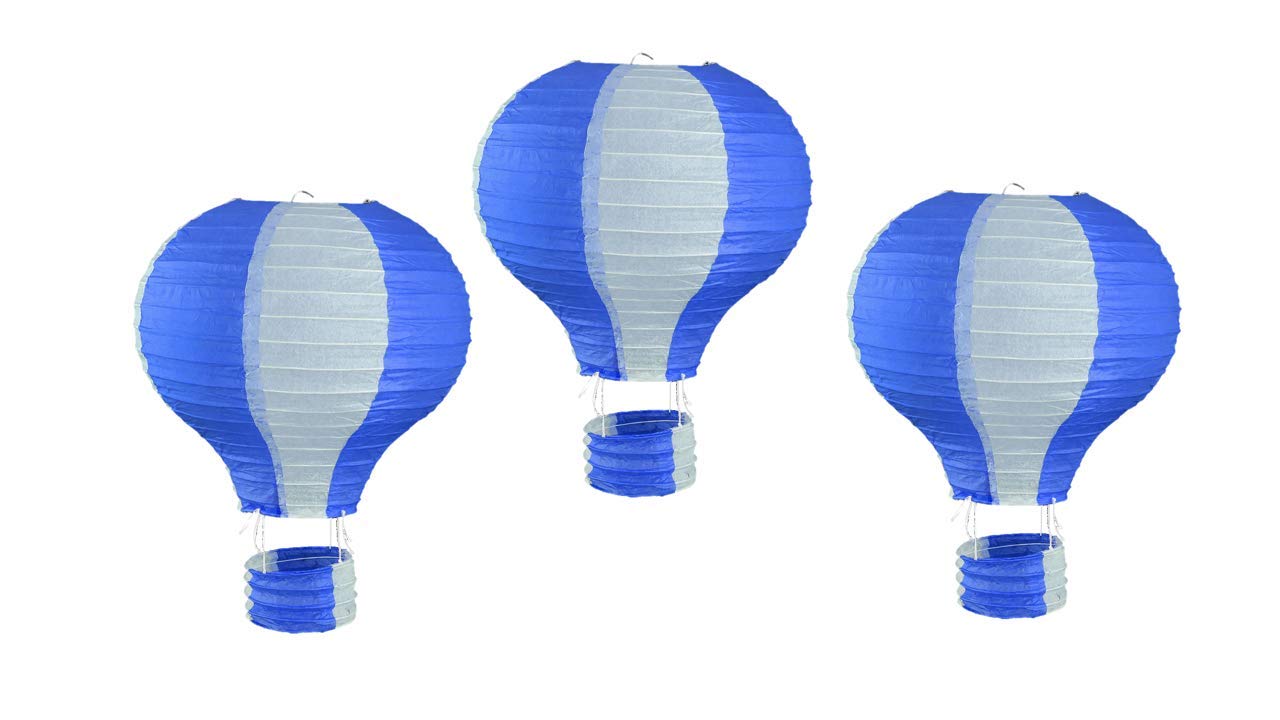 Pack Of 3 Stripy Hot Air Balloon Paper Lantern Wedding Party Decoration Craft Lamp Shade (Blue, 16'' (40Cm))