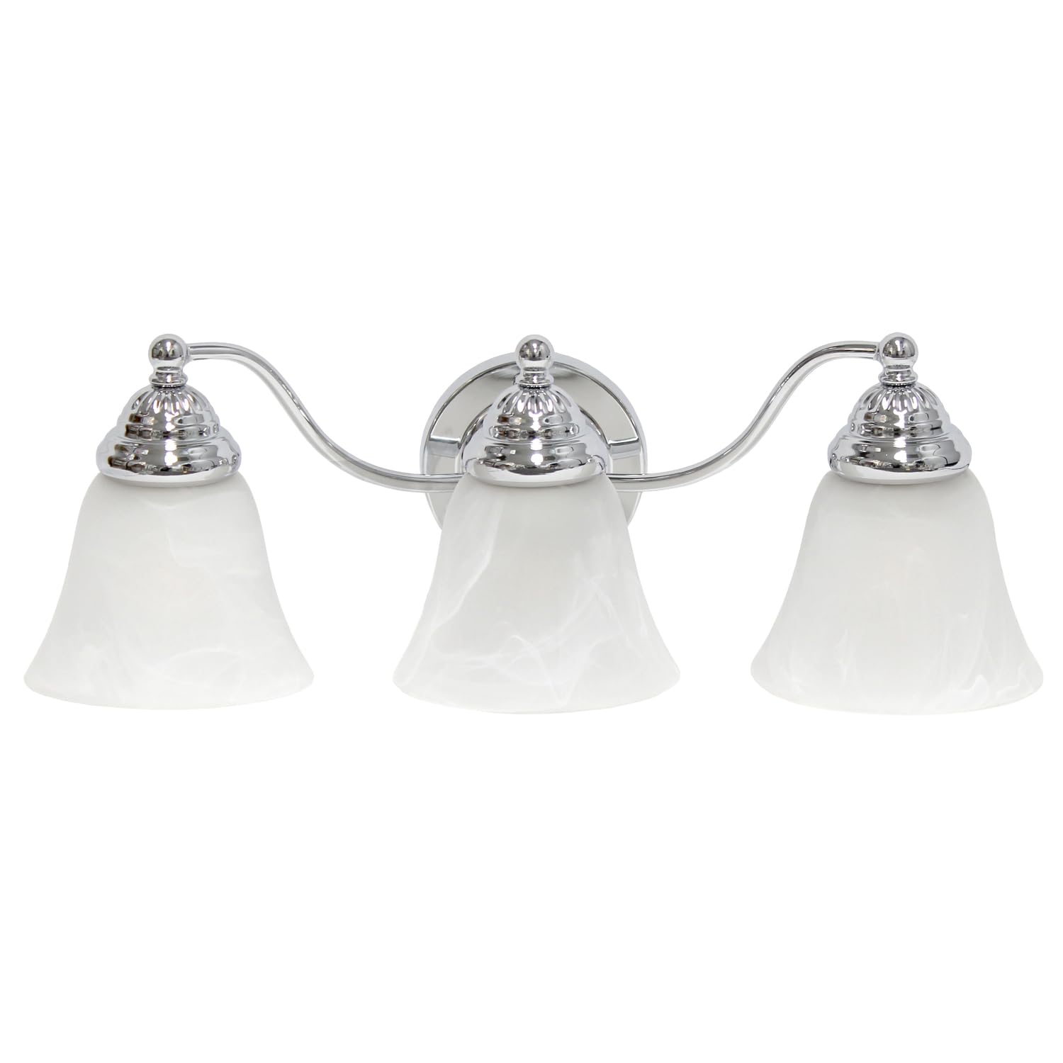 Simple Designs VT1023-CHR 19.25 Classic 3 Light Winding Metal and Frosted Marble White Bell Shape Glass Shades Decorative Wall M
