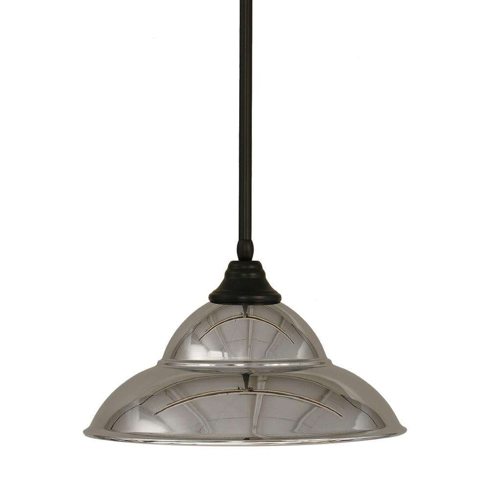 Toltec Lighting 26-Mb-429-Ch Stem Pendant With Hang Straight Swivel With 16&quot; Matte Black Double Bubble Metal Shade, Matte Black Finish