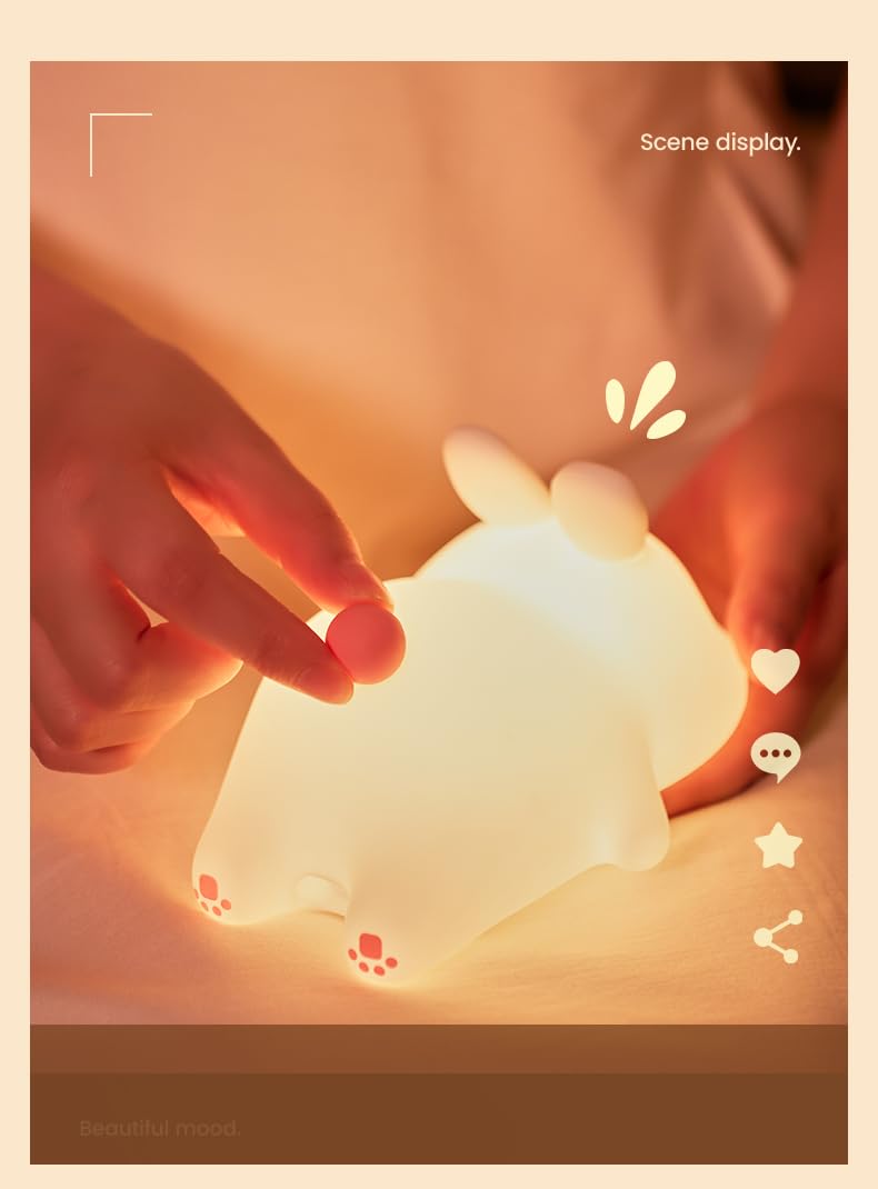 Atsui Rabbit Night Light  Led Squishy Novelty Animal Night Lamp  Food Grade Silicone 3 Level Dimmable Nursery Nightlight For Desk Decor  Funny Gifts Stuff For Boys Girls Baby  White Elephant Gifts