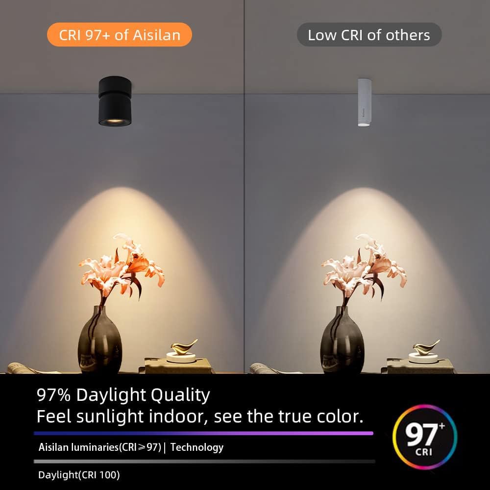Aisilan 7W Dimmable Led Ceiling Spot Light 2 Pack - Black Adjustable Accent Light, Warm White Cri 97