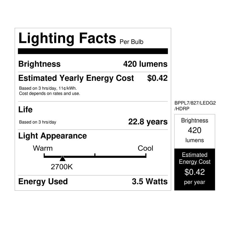 Feit Electric PL G23 LED Tube Light Soft White 7W Equivalent, Model BPPL7827LEG2HDR, One Size