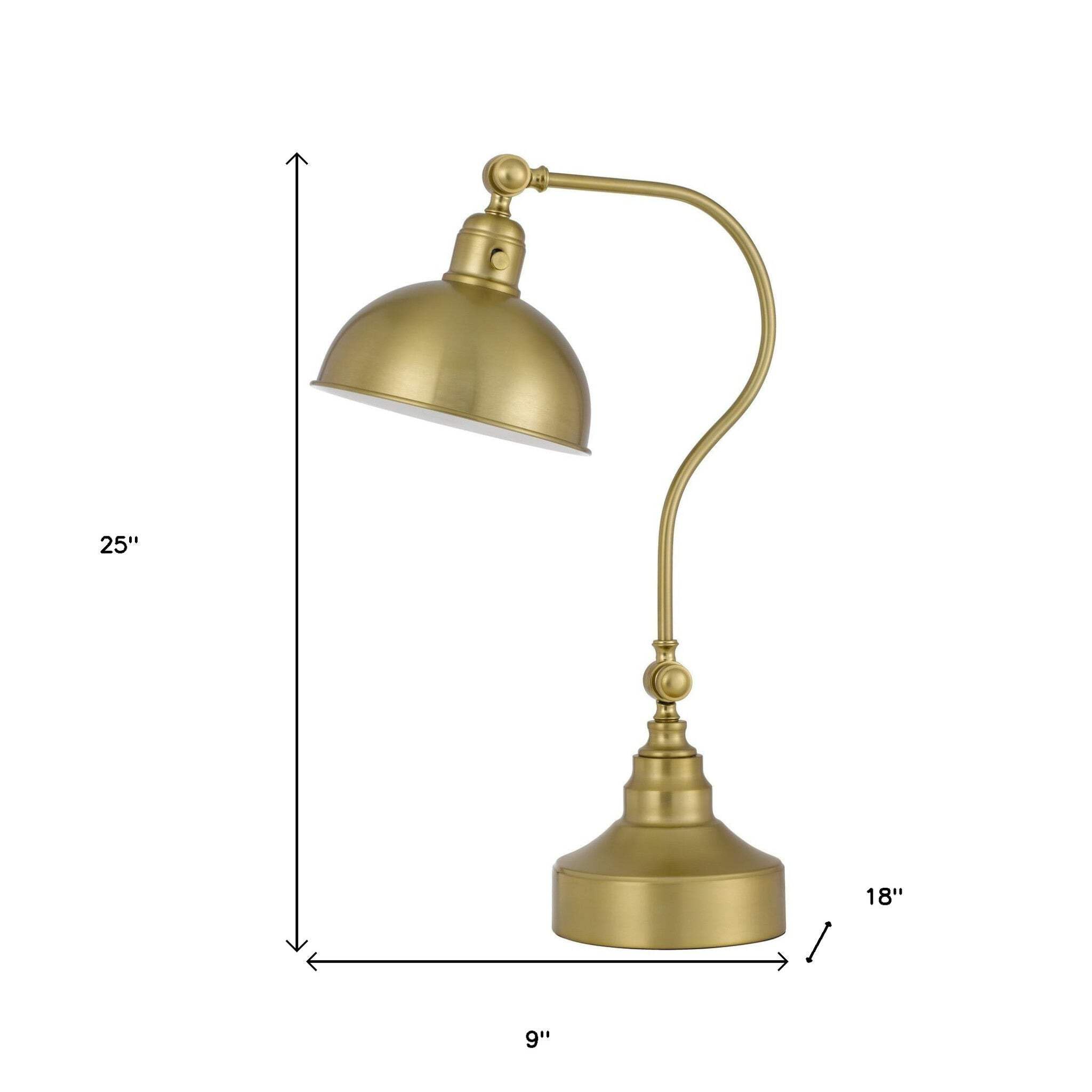 Homeroots 25 In. Metal Desk Table Lamp With Antiqued Brass Dome Shade, Model 524725
