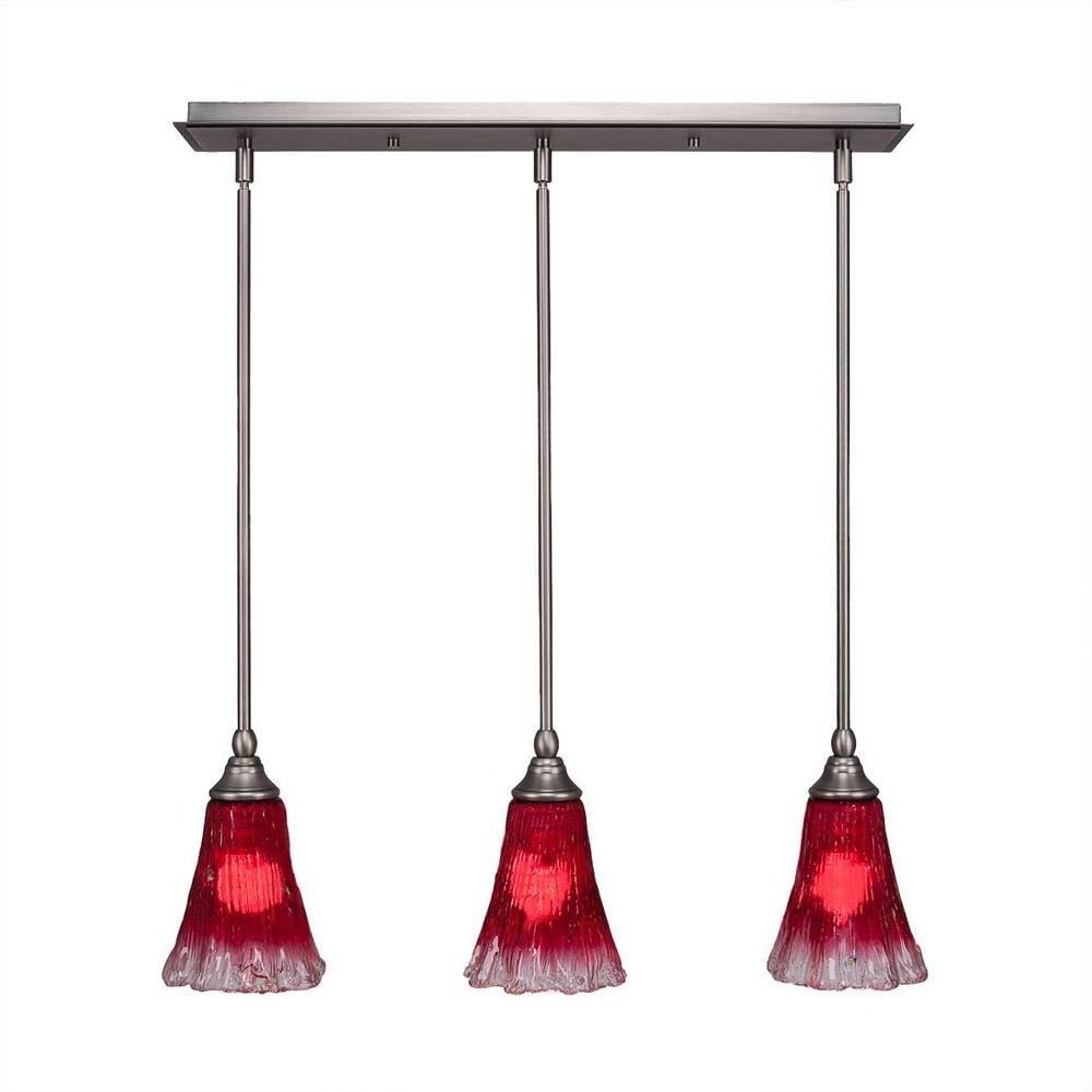 Toltec Lighting 25-Bn-726 3 Light Multi-Light Mini Hang Straight Swivel Pendant With Fluted Raspberry Crystal Glass, 5.5&quot;, Brushed Nickel