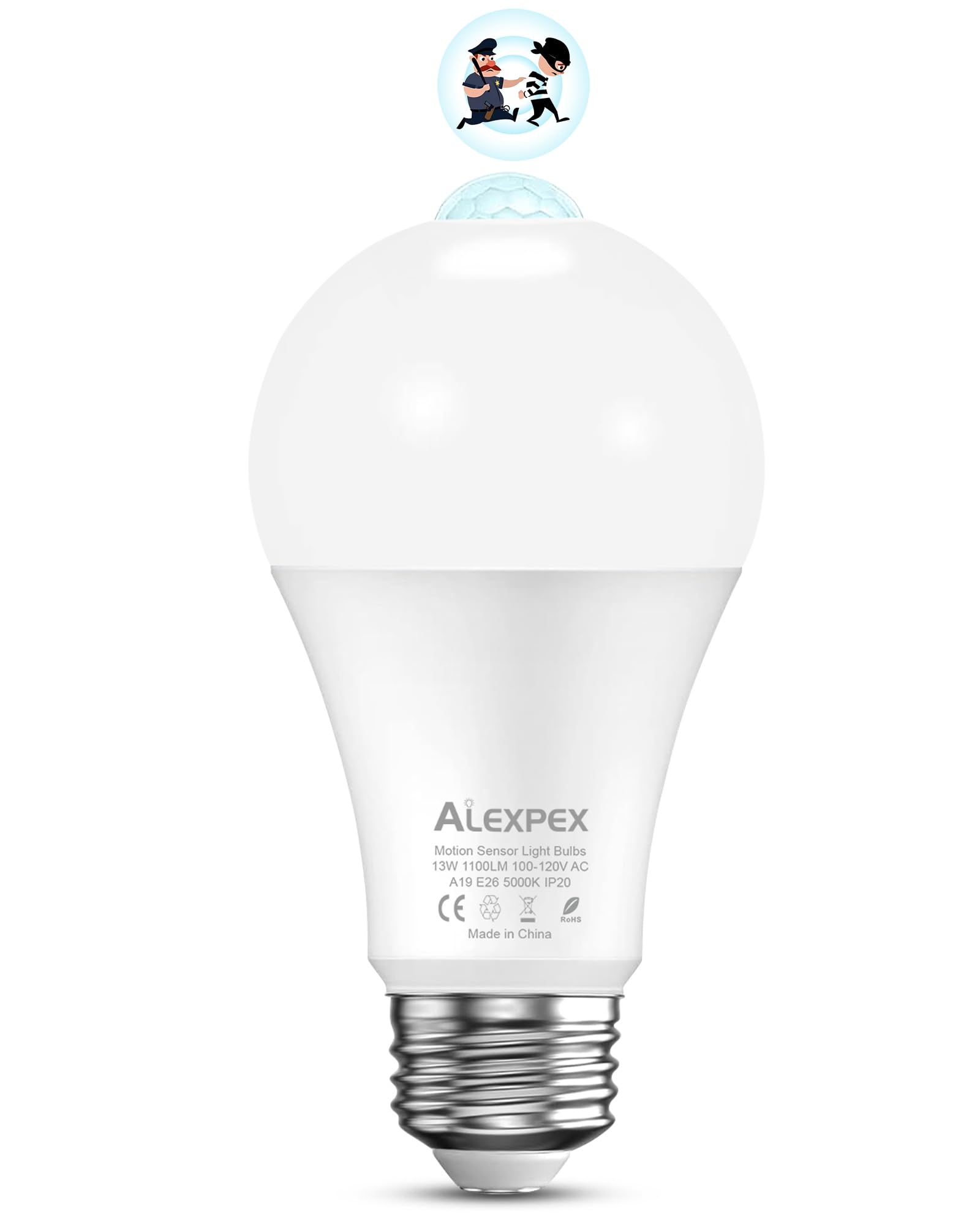 Alexpex Motion Sensor Light Bulbs, 13W(100W Equivalent) 1100Lm Motion Activated Auto Dusk To Dawn Led Bulb, A19 E26 5000K Daylig