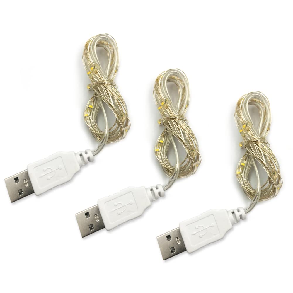 BQZYX+ 3 Pack USB Fairy Lights USB Powered String Lights Warm Yellow 2 Meters 20 lamp Beads Led Christmas Lights Fairy String Lights led Light String (Warm Yellow)
