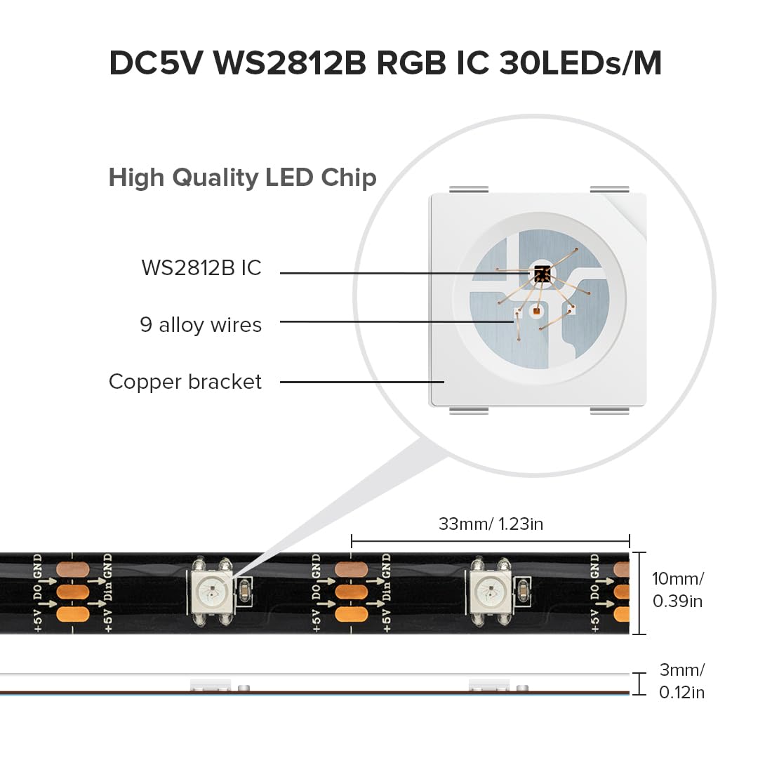 Sezo Ws2812B Led Strip Light 16.4Ft 30Pixel/M 150Leds Dc5V Individual Addressable Led Strip Smd5050 Rgb Dream Color Programmable