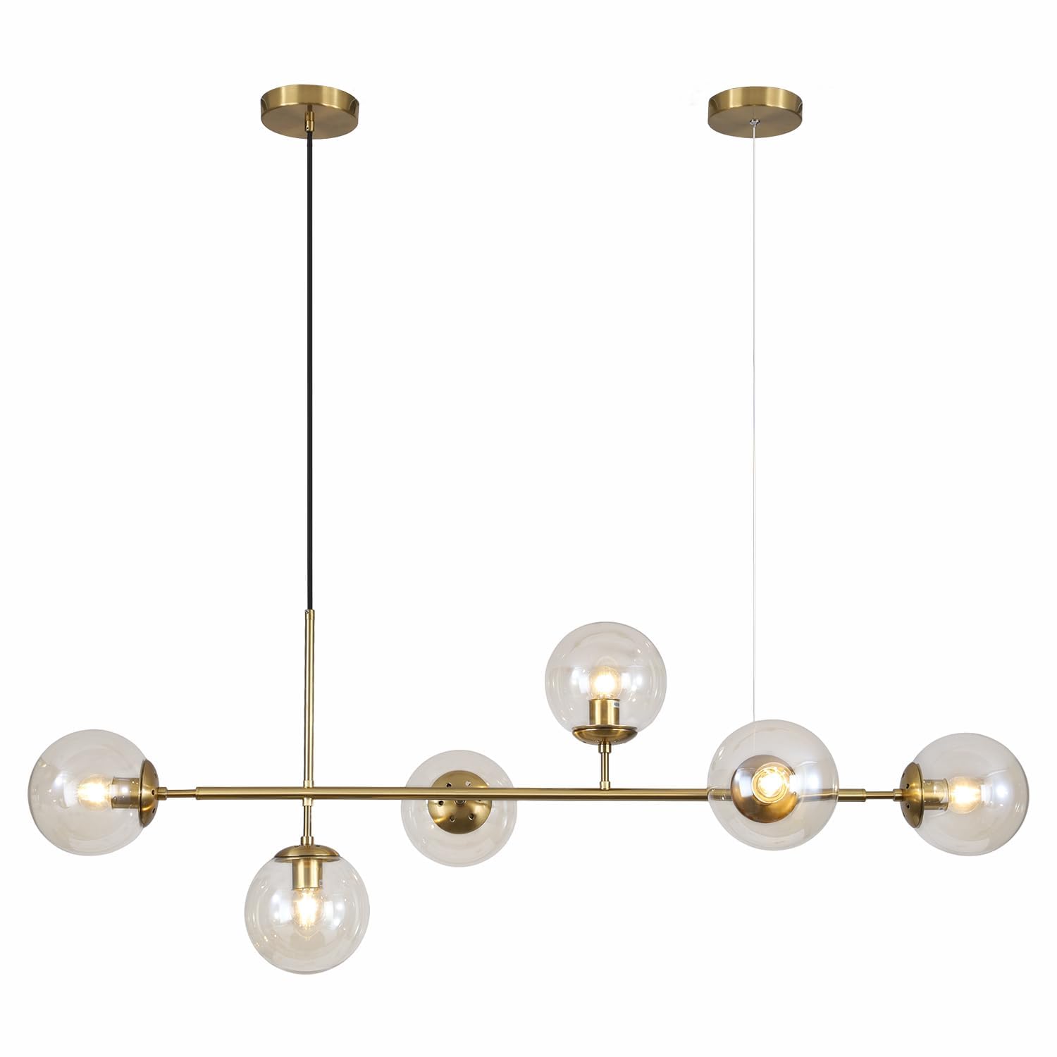 KCO Lighting 6 Light Globe Linear Chandelier Amber Glass Gold Metal L1039-GA