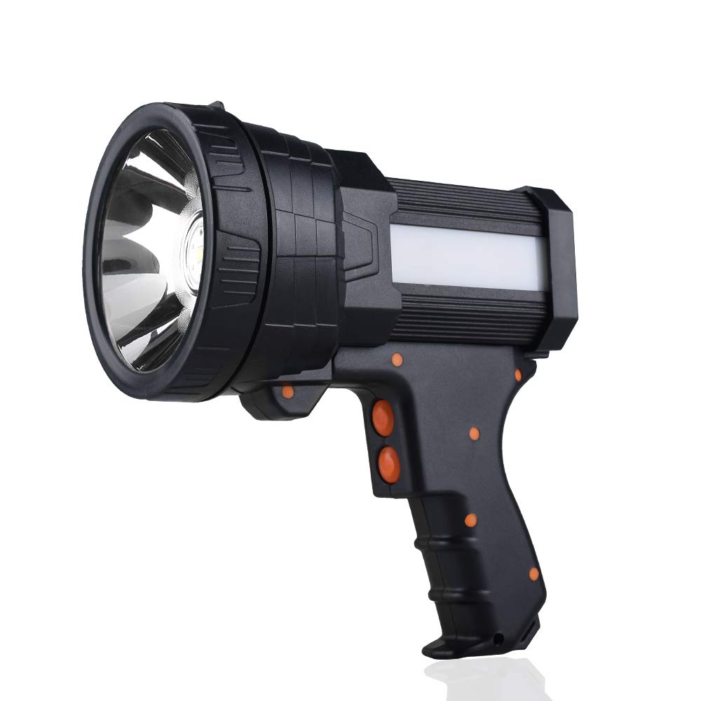 YIERBLUE Rechargeable LED Spotlight 1000,000 LM 10000mAh Handheld Flashlight with Tripod, Black, Model YB-953