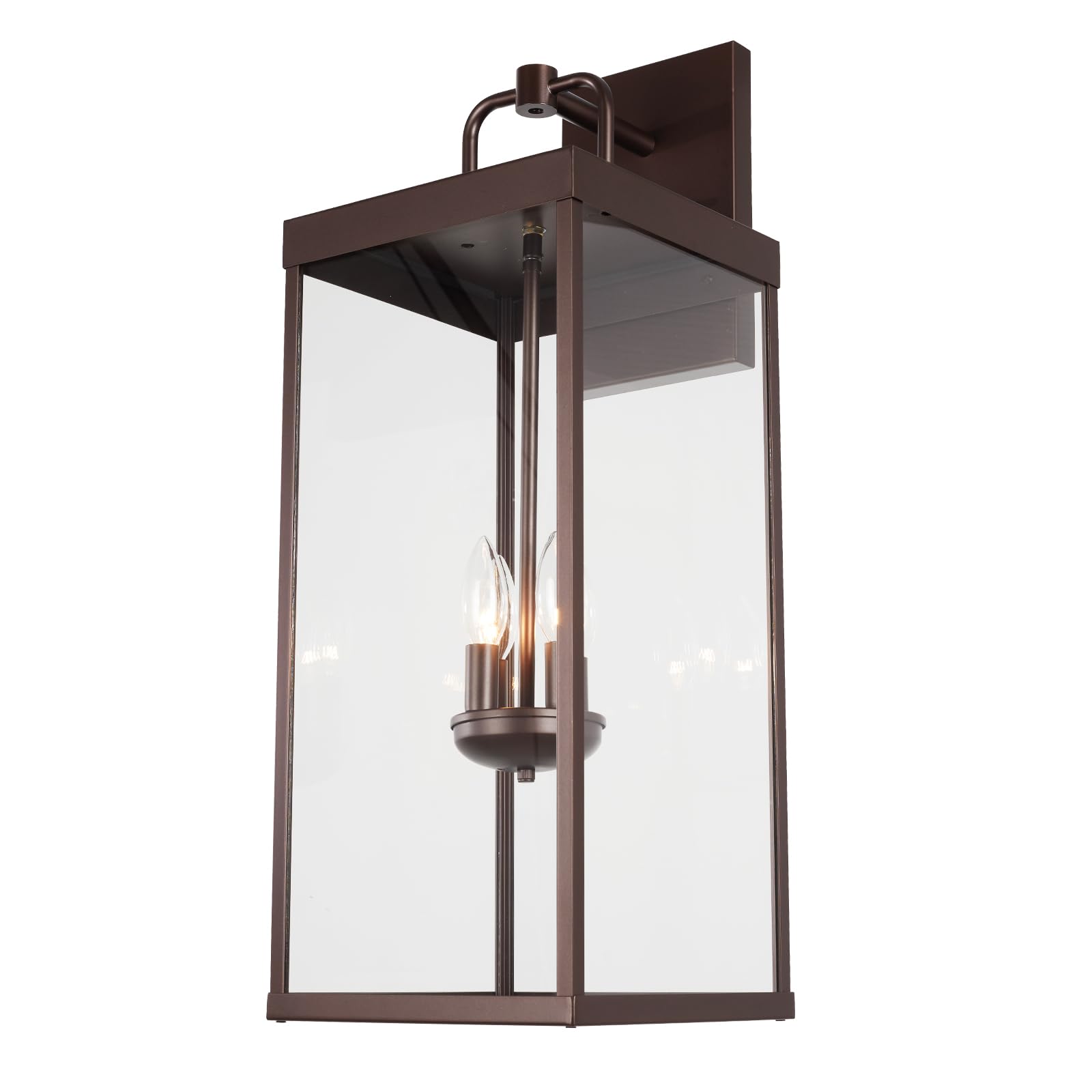 Diyel Outdoor Wall Sconce Light, 28 Inch Tall Transitional Exterior Wall Bracket Lighting With Clear Glass, Anti-Rust Powder Coat Bronze Modern Outside Wall Lantern For Front Porch Corridor Garage