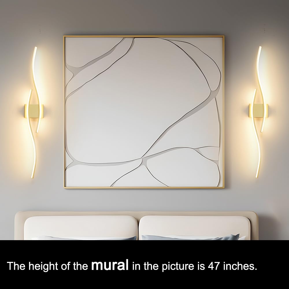 Daunton Modern Wall Sconces Set of 2, Dimmable LED, Gold, 40.5in, Hardwired, Remote Control, Indoor Lighting for Living Room, Bedroom