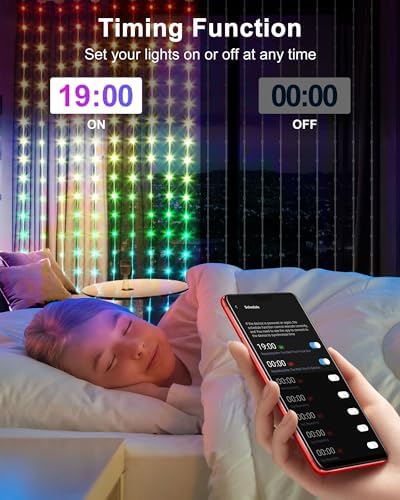 Brightown Smart Curtain String Lights App Controlled - 900 Led Diy Hanging Fairy Light Pattern And Text Programmable, Music Sync With Remote, Waterproof Smart Valentine'S Party Lights Indoor Use