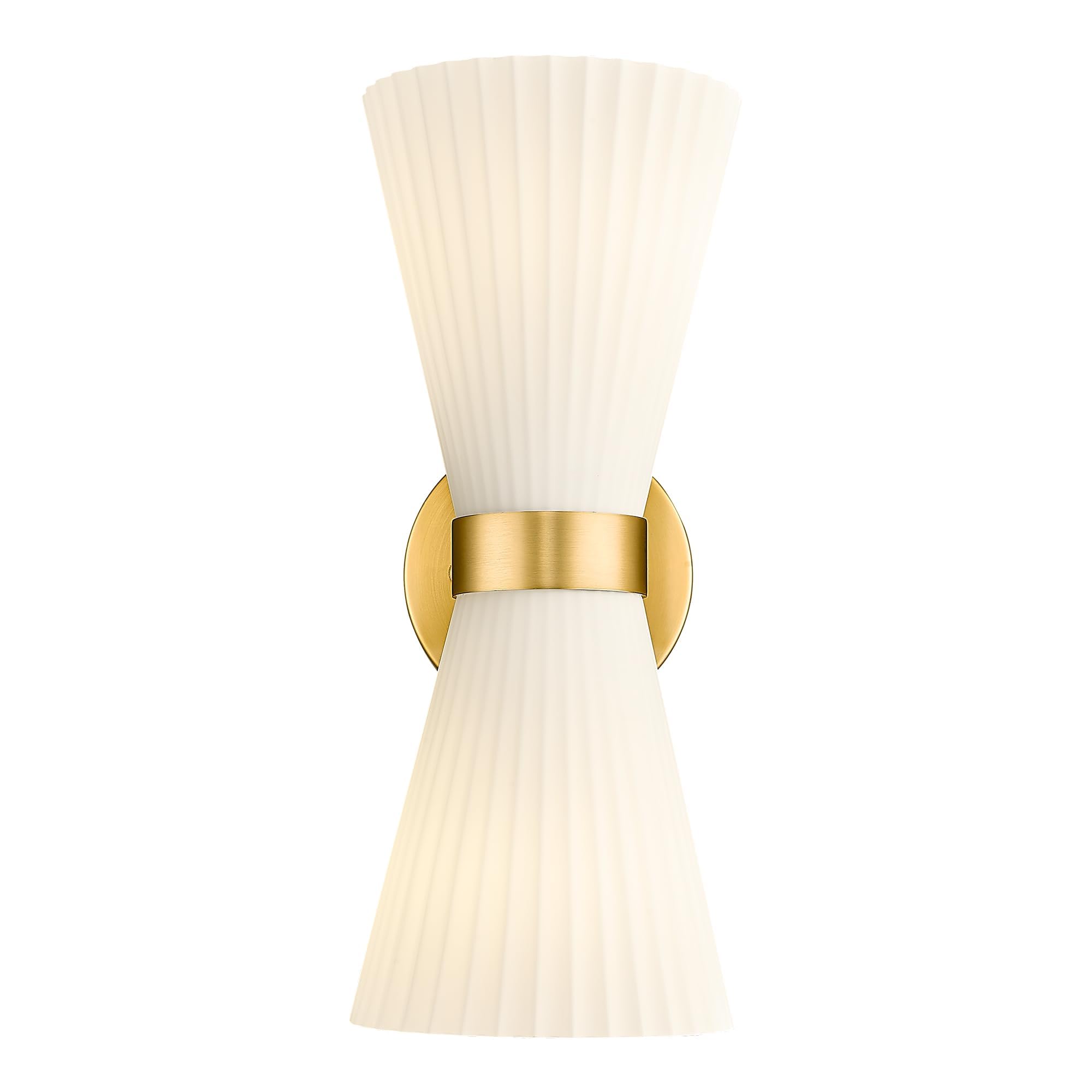 Gold Sconce Wall Lighting  Hwh Single Wall Vanity Light Fixture Brushed Gold Wall Sconce Lamp  Modern Indoor Up Down Wall Light With Frosted Milk White Striped Glass Shade  5Hzg97B-2W Bg