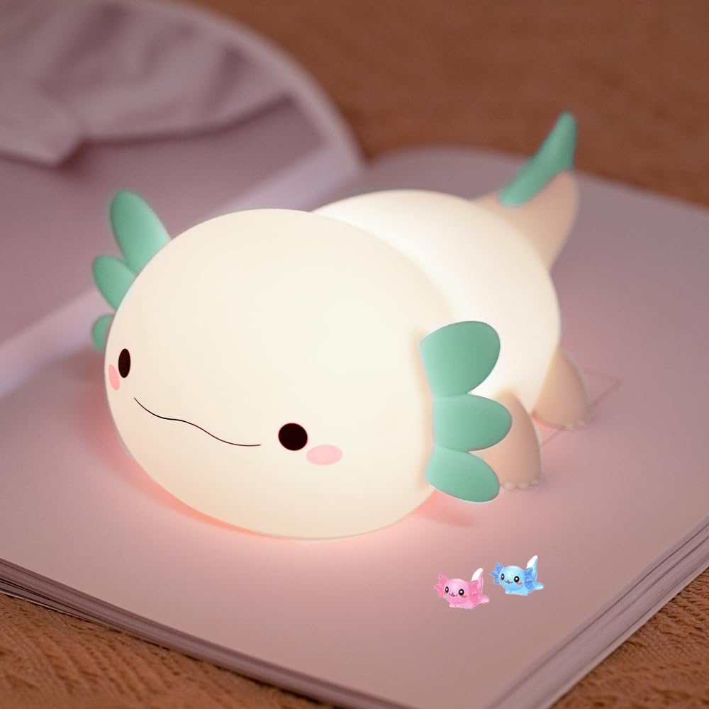 KangTen CHEN Axolotl Night Light, Silicone Touch Control Lamp, USB Rechargeable, Green, Model DS-AX-011