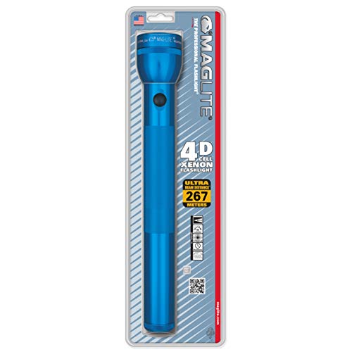 MagLite Heavy-Duty Flashlight S4D116, 4-Cell D, Aluminum, Blue, Blister Pack