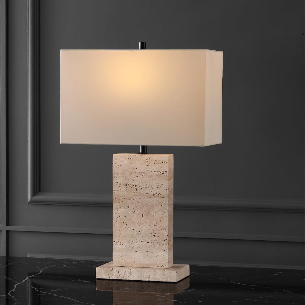 SAFAVIEH Couture Collection Jennabriana Travertine/Black 26-inch Dimmable Table Lamp for Bedroom Living Room Home Office Desk Ni