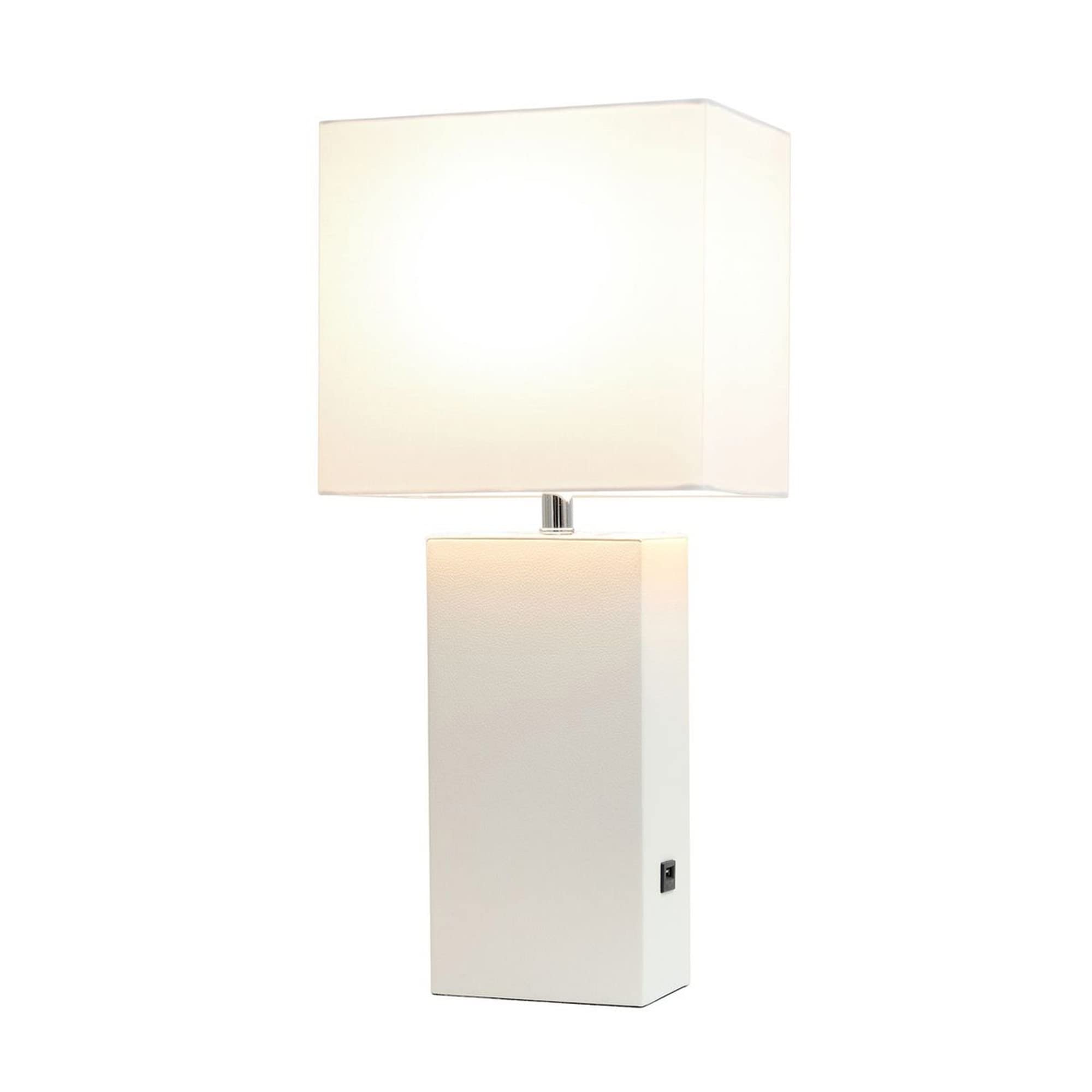LALIA HOME Bedside Table Lamp with USB Charging Port, 21in, White, Leather Base, Model LHT-3012