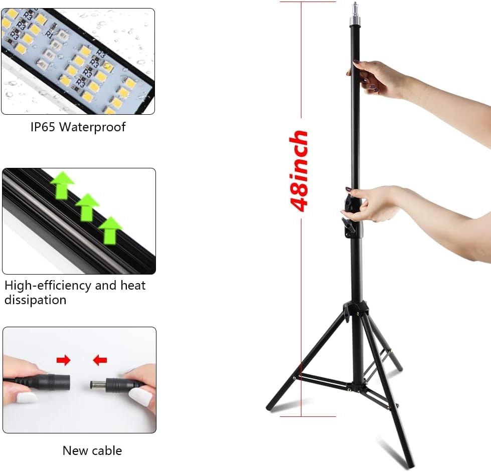 Grow Light With Stand, 200W 6000K Full Spectrum Gooseneck Floor Plant Light For Indoor Plants Growing,5 Dimmable Levels & Auto On/Off Timer, Tripod Stand Adjustable 15-48 In