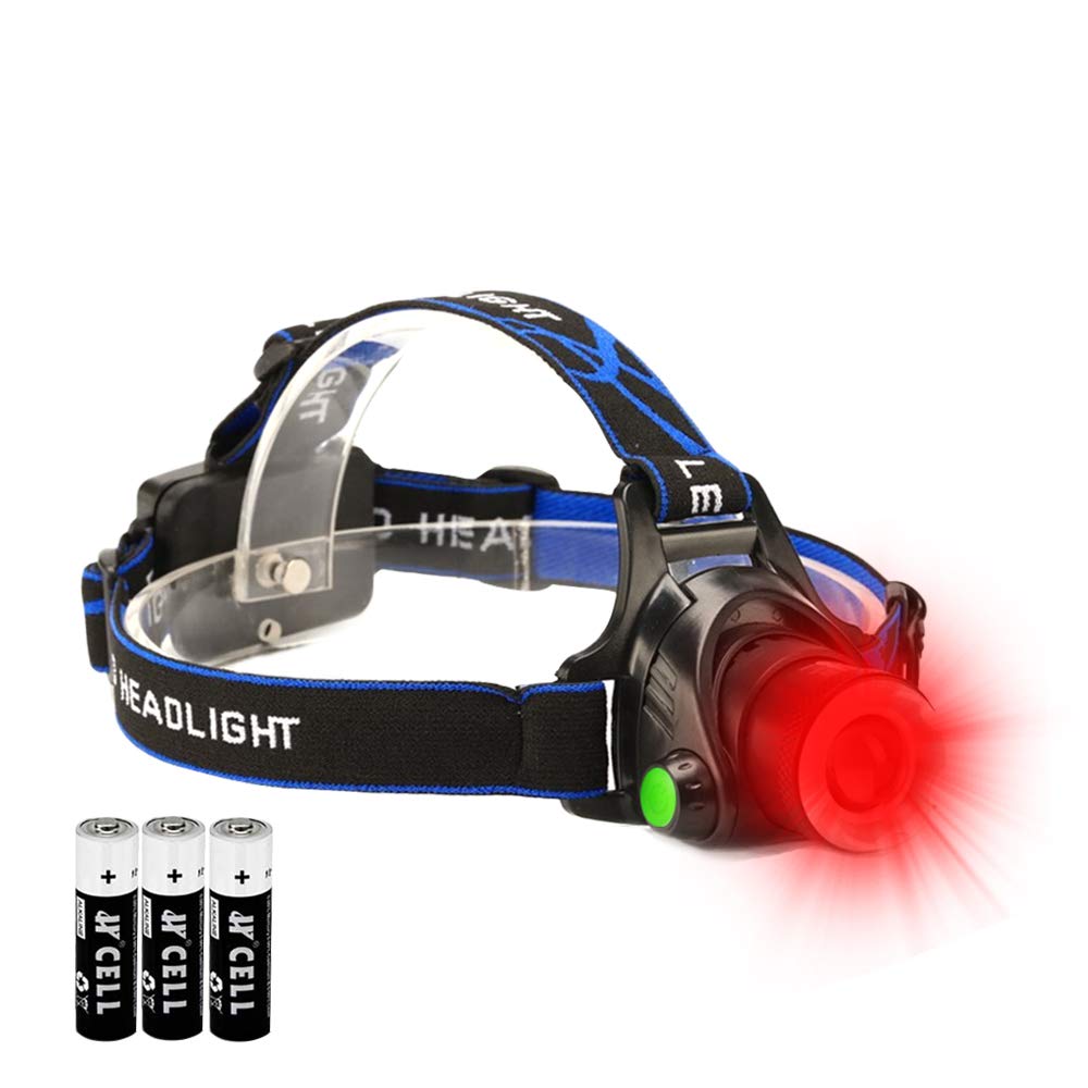 GaiGaiMall Hunting Red Light Headlamp Zoomable LED Headlight with 3 Lighting Mode and Water Resistant for Running Camping Hiking