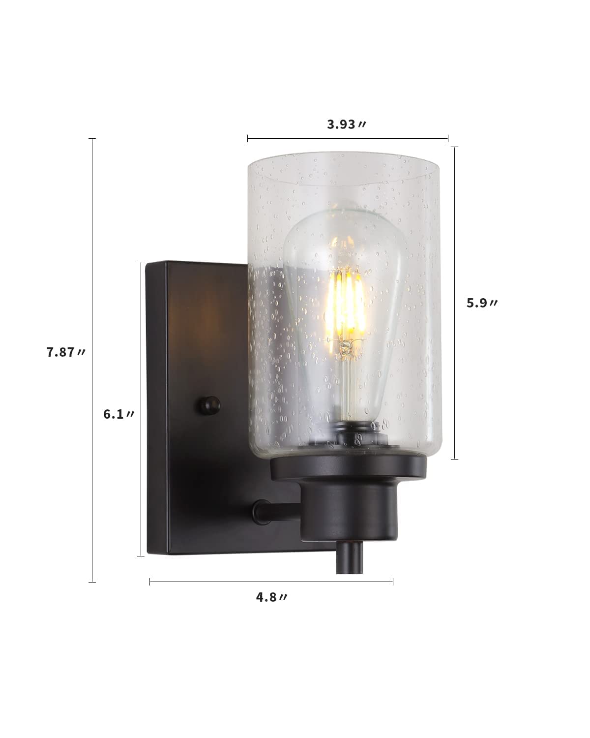 Eidonta 2-Pack Black Bath Vanity Light Fixtures With Seeded Glass For Bathroom & Living Room