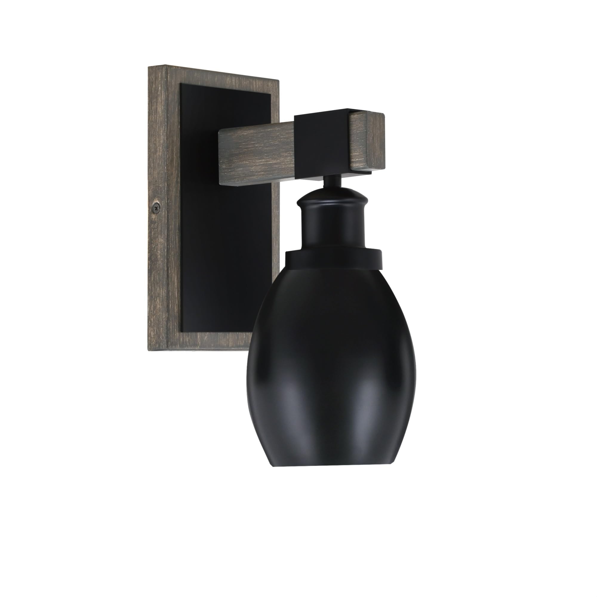 Toltec Lighting Tacoma Light Wall Sconce, Matte Black Metal Shade, Distressed Wood-Look Finish, 5in Oval Design