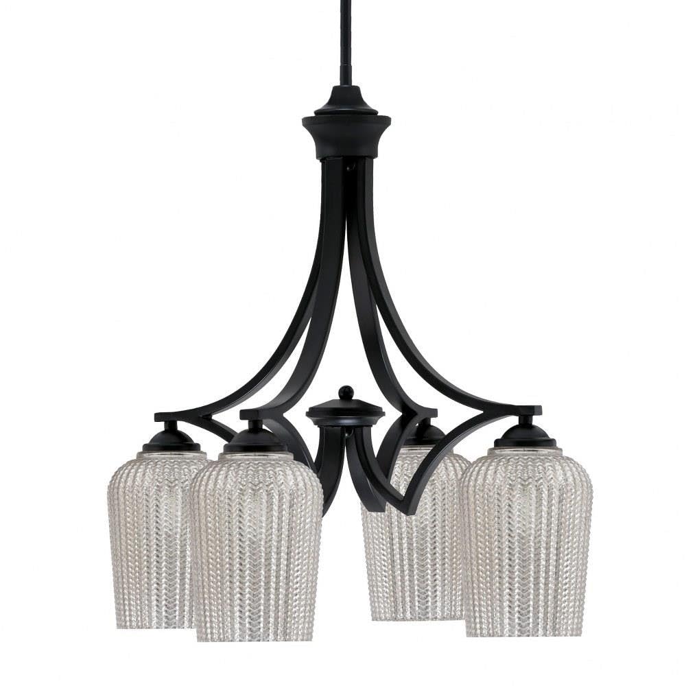Toltec Lighting 568-Mb-4253 Zilo - 4 Light Downlight Chandelier-22 Inches Tall And 20 Inches Wide, Finish Color: Matte Black, Glass Color: Silver Textured