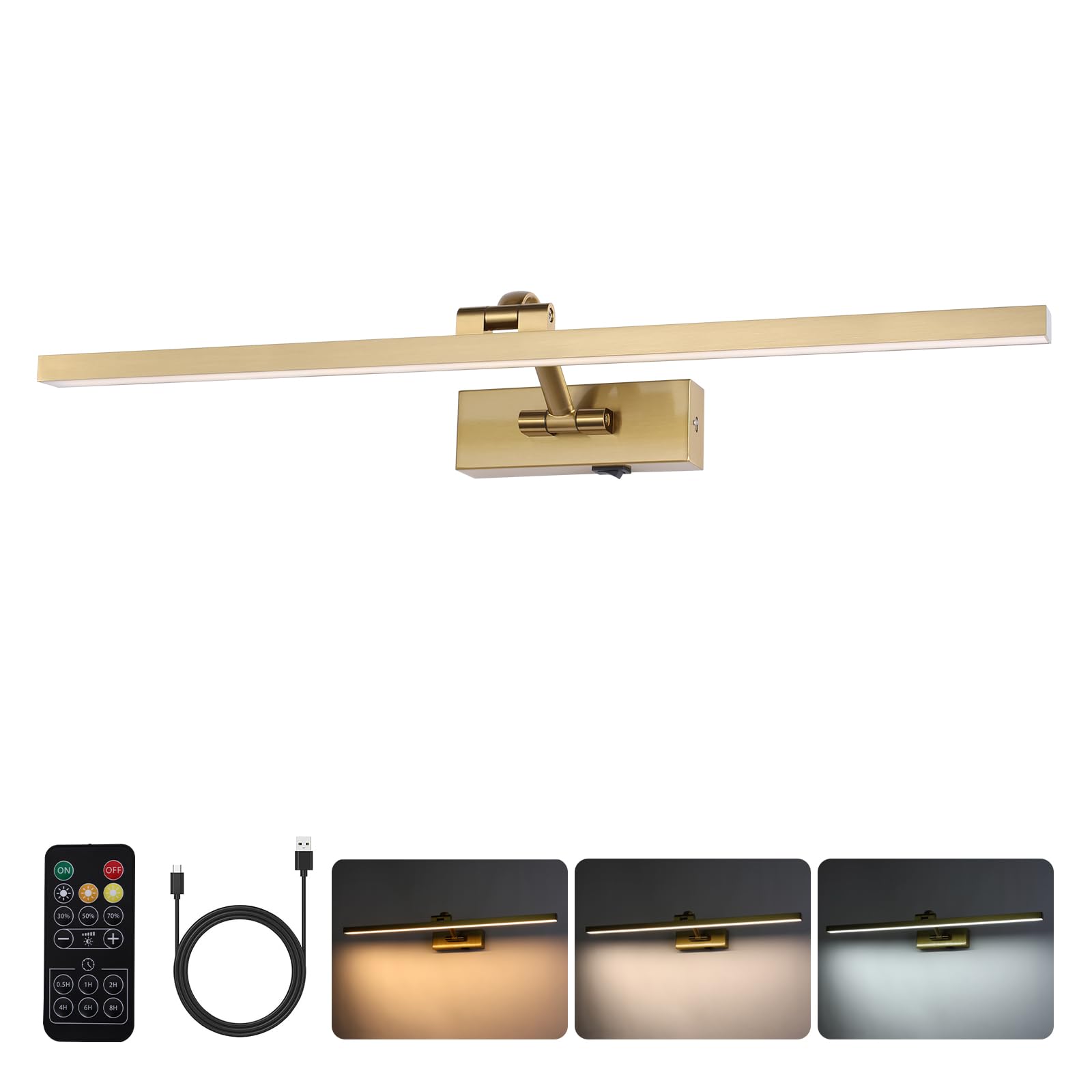 BRIVOLART Wireless Picture Lights, Battery Operated Brass, Dimmable, 23.6 Inch, Model 6290