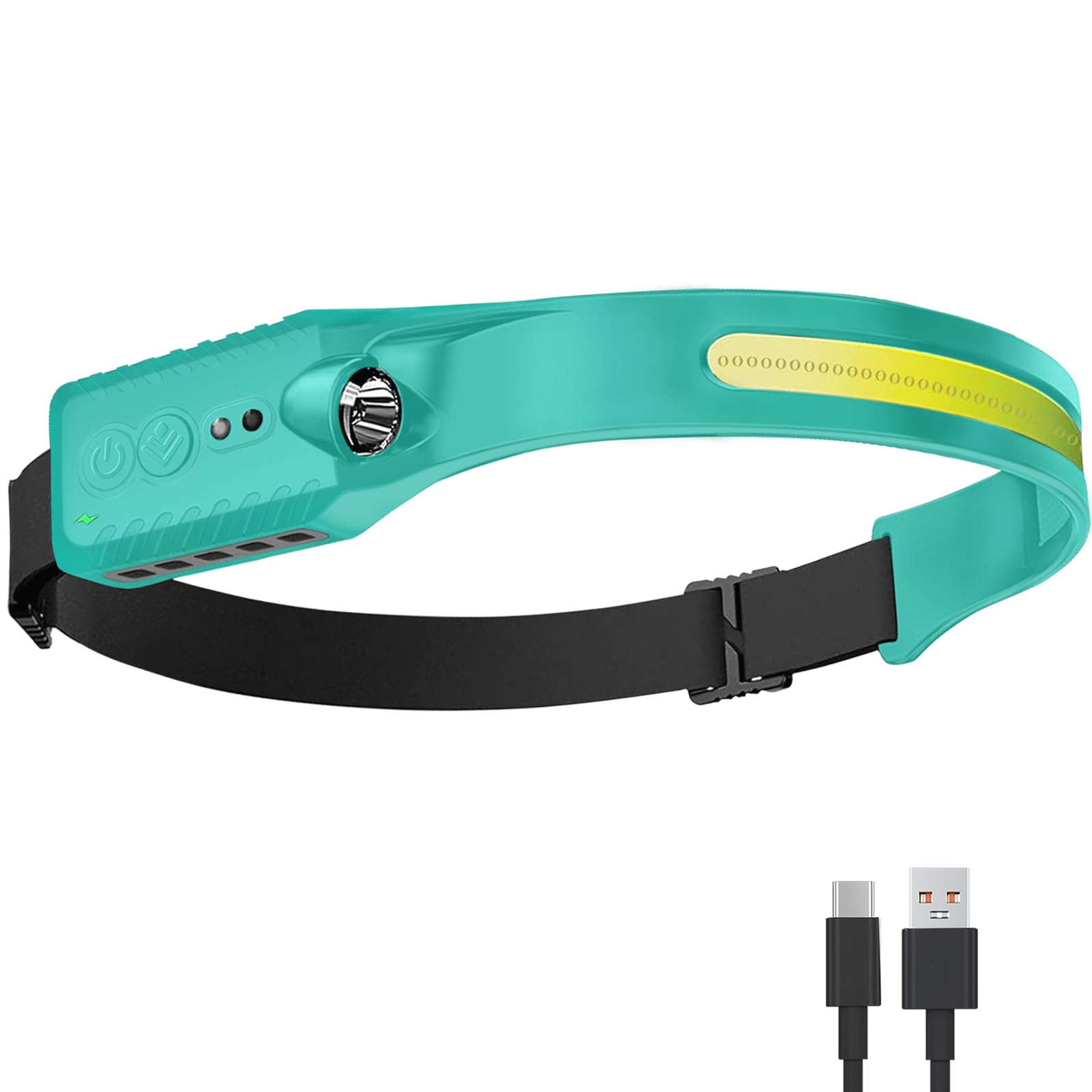 Nessciera Rechargeable LED Headlamp (Blue)  400 Lumens  230 Wide Beam  USB-C  IPX4  5 Modes - Lightweight  Adjustable Headband; Hard Hat Clips for Camping  Hiking  Running & Repairs  Gift