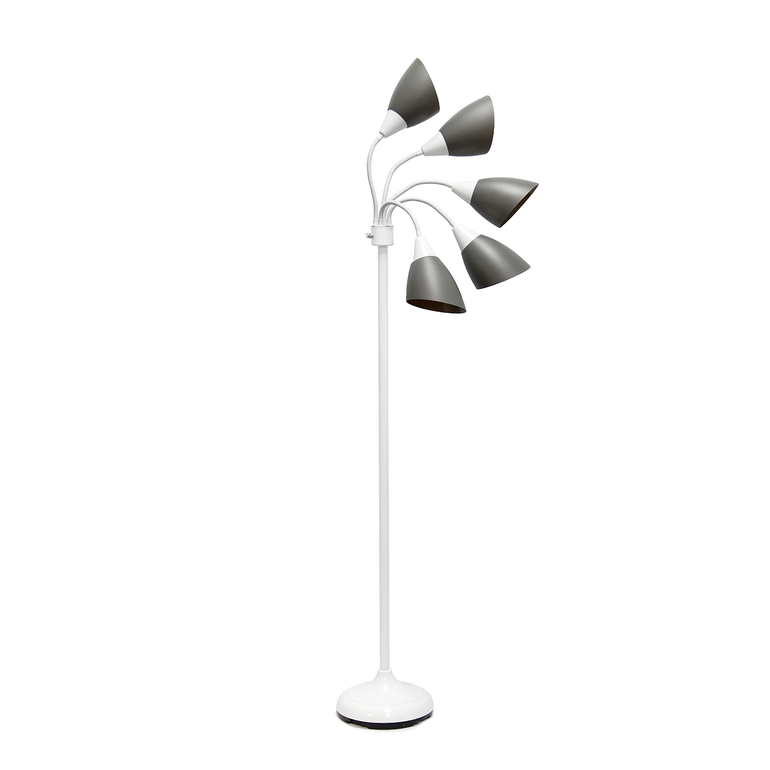 Simple Designs LF2006-GOW 67in White Gooseneck Floor Lamp with Gray Shades for Kids Bedroom, Playroom, Living Room, Office