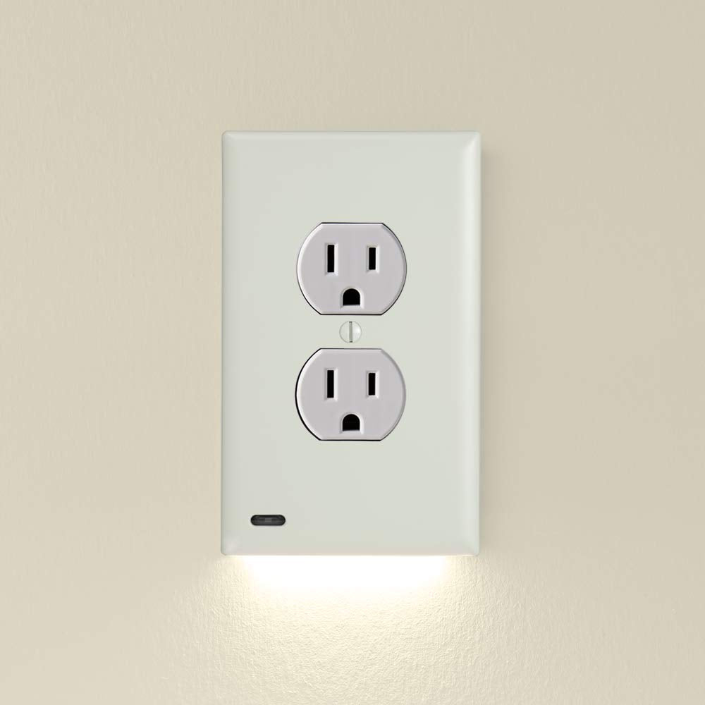 SnapPower GuideLight 2 - 6 Pack Duplex Outlet Wall Plate with LED Night Lights - Light Almond - Auto On/Off Sensor
