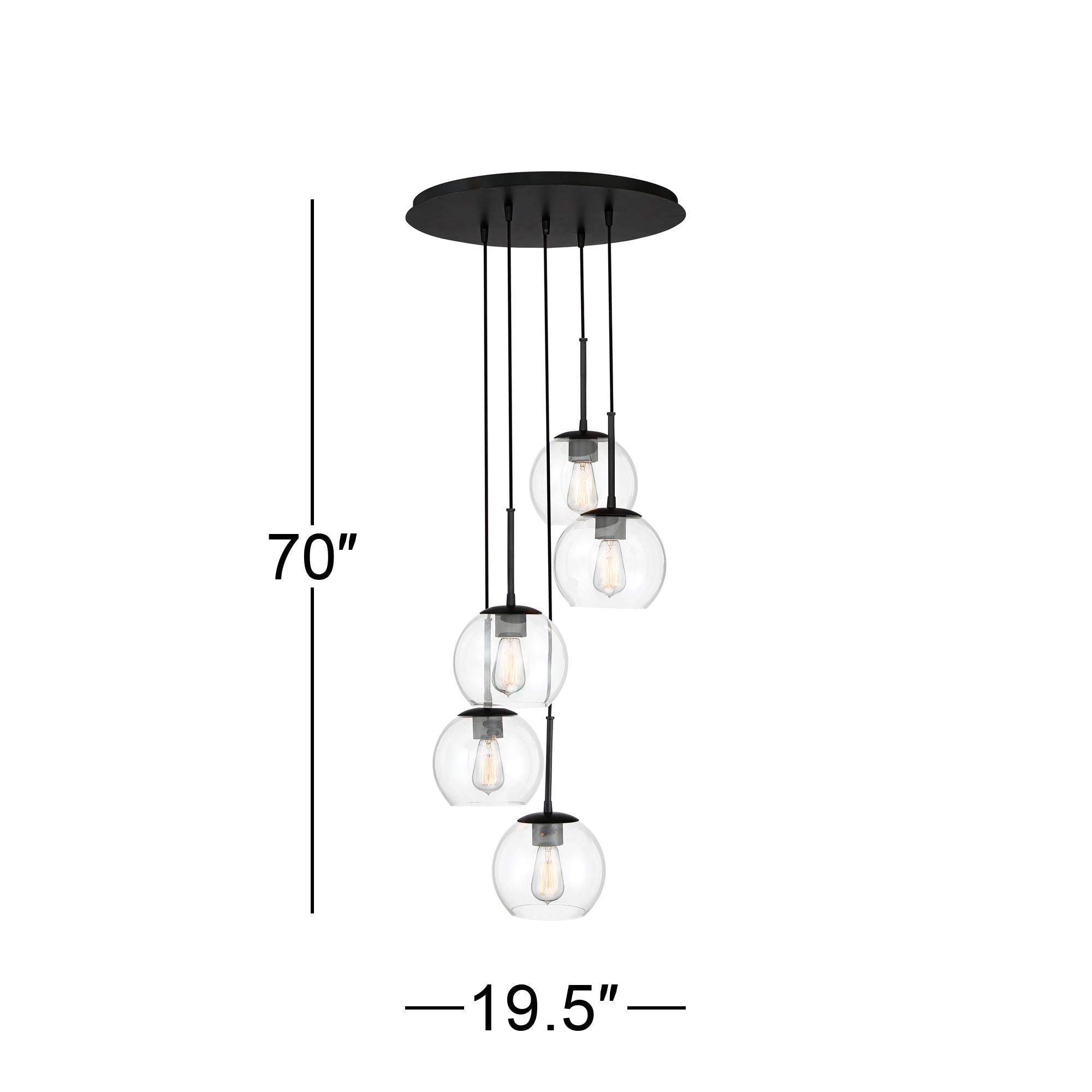 Possini Euro Design Black Pendant Chandelier Lighting 5-Light Modern Clear Glass 19.5in Fixture for Dining Room, Kitchen, Entryway