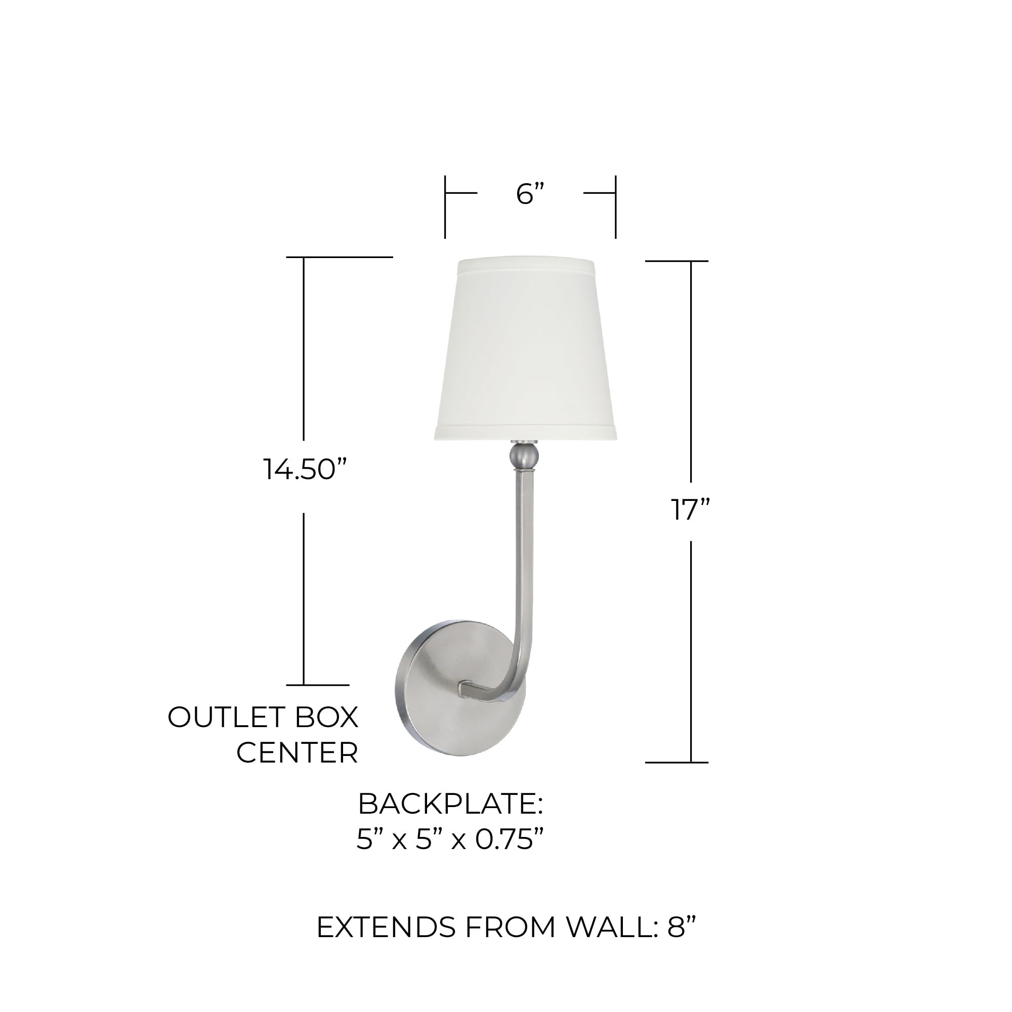 Capital Lighting 619311Bn-674 Dawson Decorative White Fabric Stay-Straight Shade Wall Sconce, 1-Light 60 Watt, 17'' H X 6'' W, B
