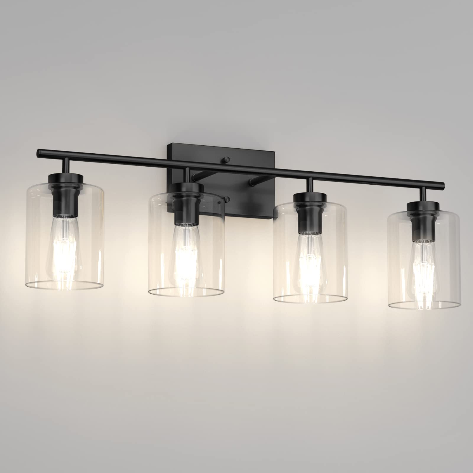 Aipsun Black Bathroom Vanity Light Fixture - 4 Lights, Clear Glass Shades, 31 Inch, Model 2083-4T