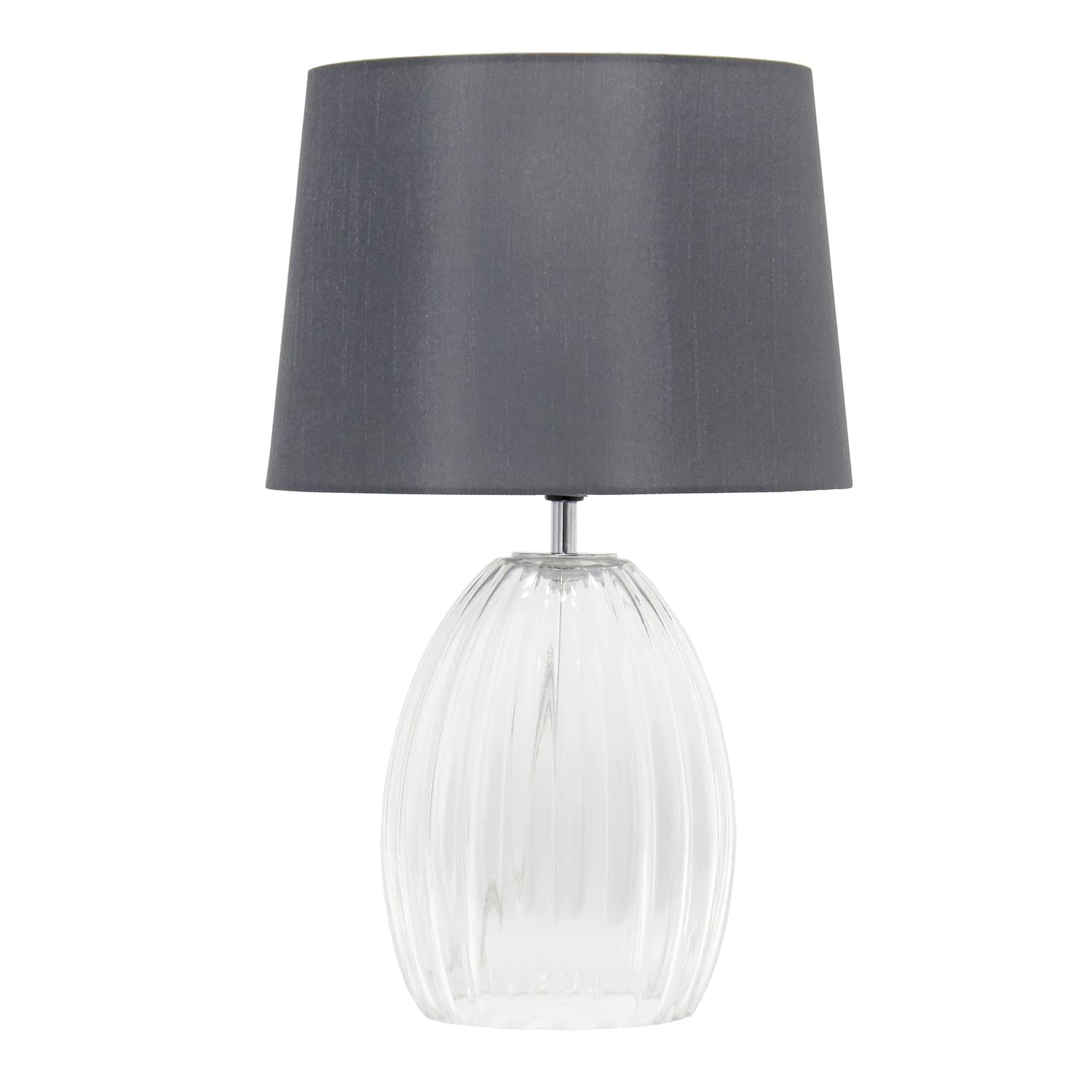 Elegant Designs LT2108-GRY Modern Farmhouse Bedside Table Lamp, 17.63in Ribbed Glass with Gray Fabric Shade, Natural/Light Beige