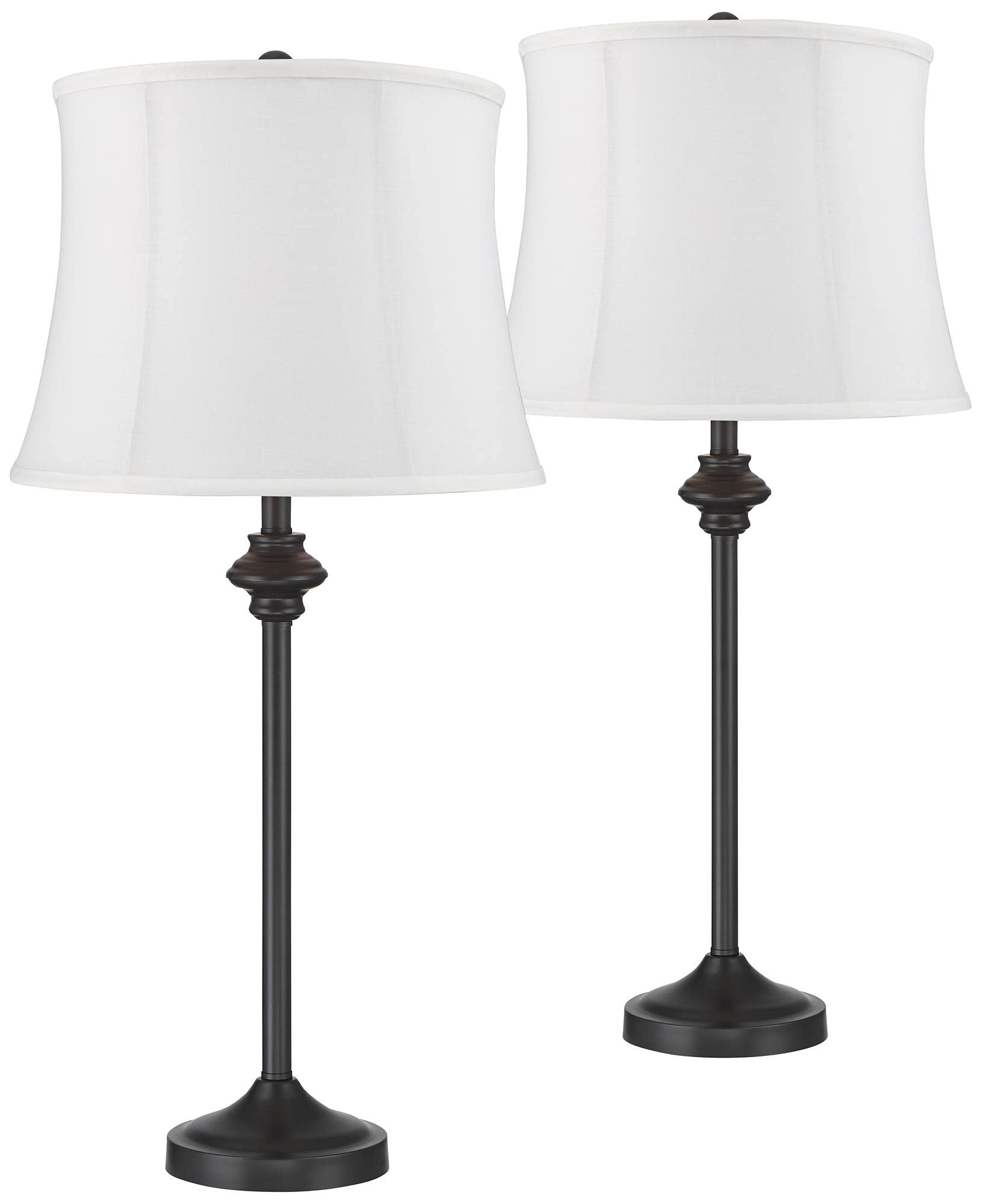 360 Lighting Buffet Table Lamps Set of 2, 26in Tall, Dark Bronze Metal, White Softback Drum Shade, Model 96P59