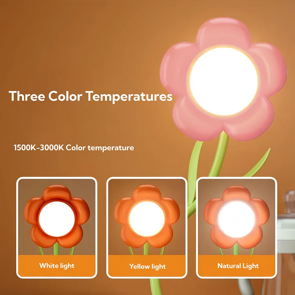 magical JD Rechargeable LED Flower Lamp, 3-Colour Dimming Night Light, Model GL370A-1, Red Rose