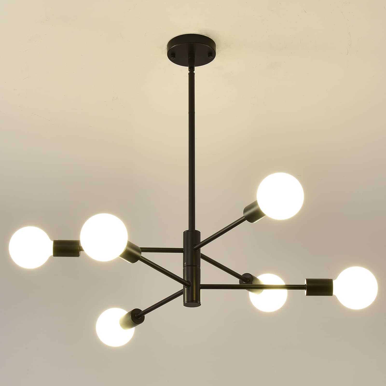 Hhr Modern Sputnik Chandelier - Industrial 6-Light Black Pendant Light For Kitchen & Living Room
