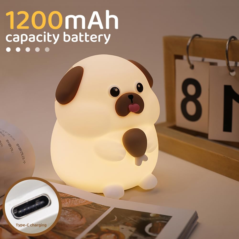 S Nmt Cute Dog Silicone Night Light 7 Colors Changeable 3 Brightness Rechargeable Timing Sleeping Lamp Kawaii Cordless Night Lig