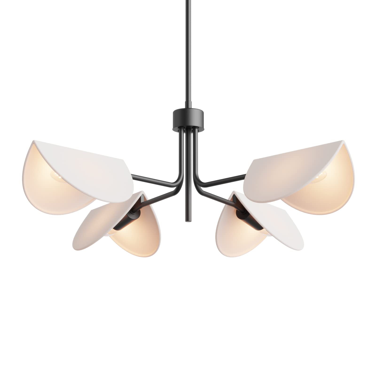 Seol-Light 4-Light Fold White Linen Blossom Shades Chandelier With Black Metal Stems,E12,160W,30'' Dia Large;