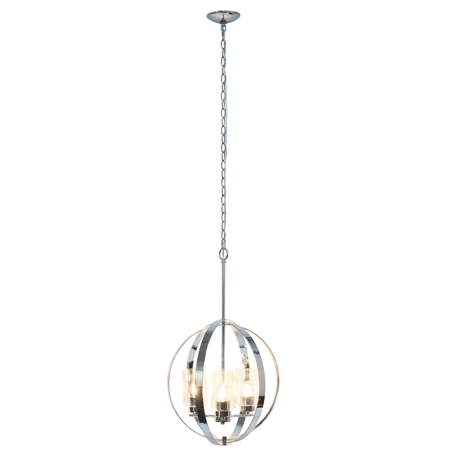 Elegant Designs 3-Light Pendant Light Metal & Glass 18in Chrome PT1021-CHR