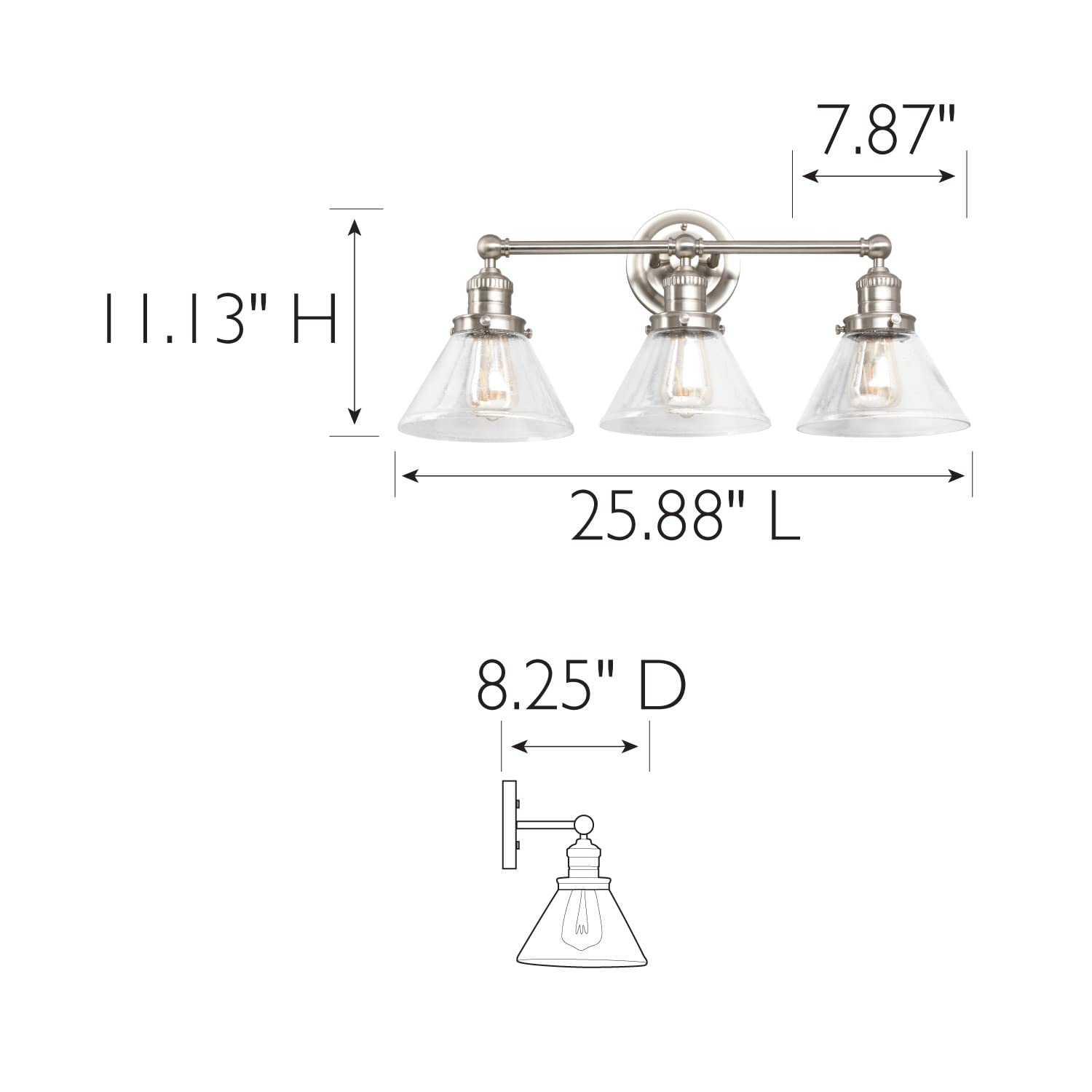 Design House 589036-Sn Augustin Transitional Indoor Dimmable 3-Light Bathroom Vanity Light Fixture With Clear Seedy Glass Shades